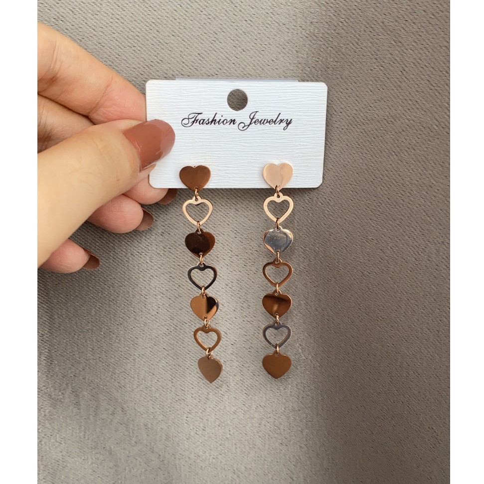 Anting Titanium Rose Gold Asli Wanita Fashion Anti Karat Murah AA024 motif love elegant