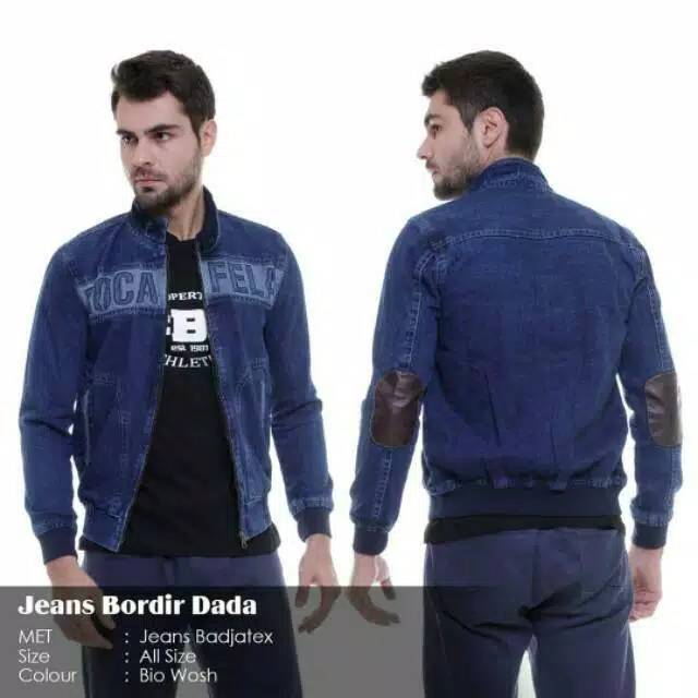 Jaket jeans pria rocafela bordir dada