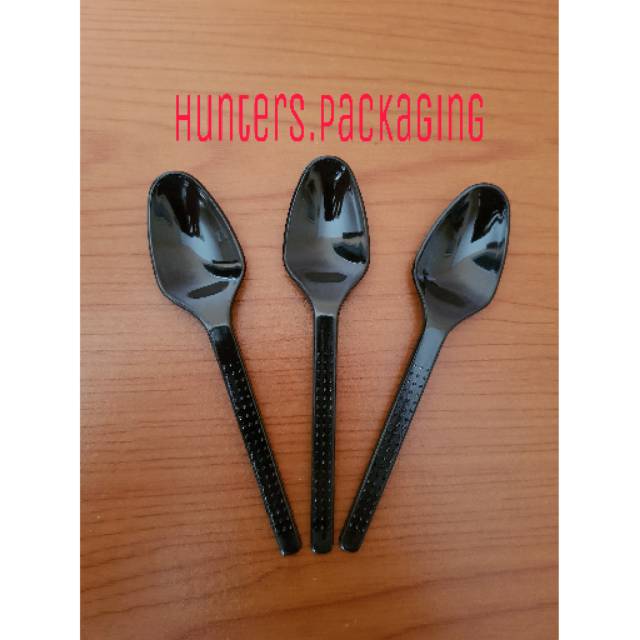 ISI 100 PCS SENDOK PUDING HITAM / SENDOK PUDING KECIL / SENDOK PLASTIK / SENDOK PUDING PLASTIK / SEN