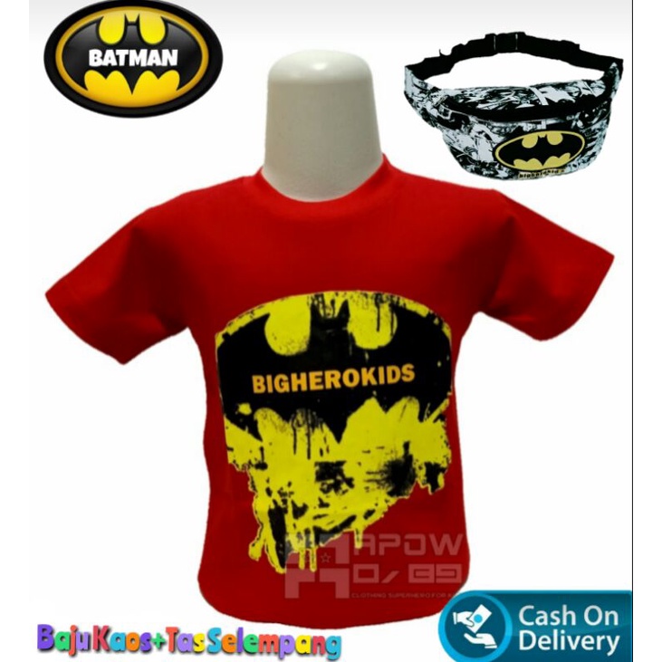 [COD] Paket hemat 2in1 t-shirt kaos anak laki laki dan tas selempang anak kaos oblong batman waistbag anak