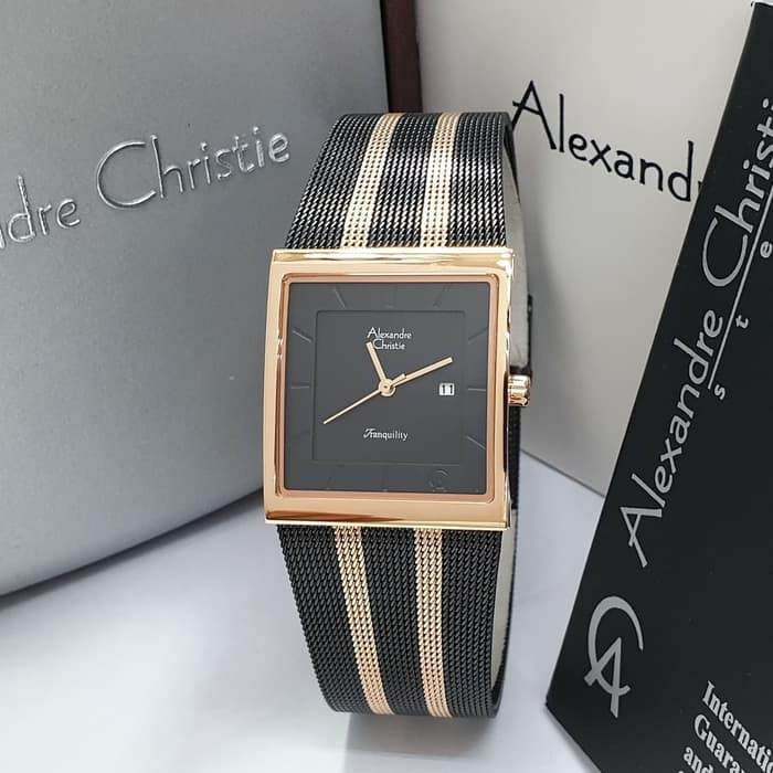 Jam Tangan Wanita Alexandre Christie AC 8333 Rosegold Black Original