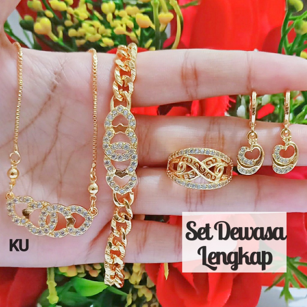 Set TITANIUM Dewasa Permata varian Motif Perhiasan Wanita Gold Modern (COD)
