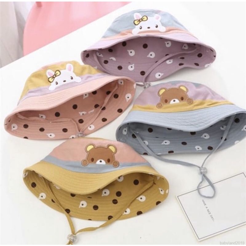 Topi anak balita bayi perempuan rabbit bear bucket hat baby girl