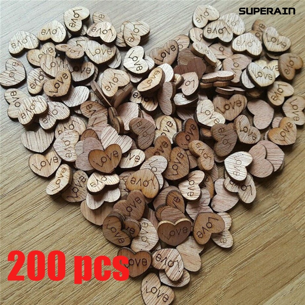 200pcs Potongan Kayu Bentuk Hati Untuk Dekorasi Meja 