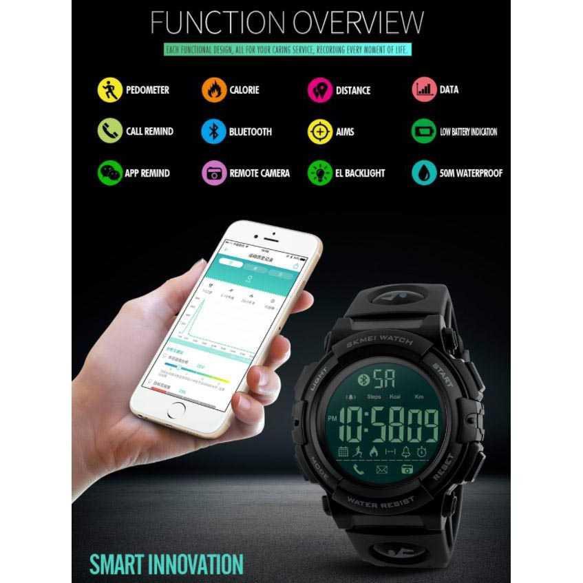 SKMEI Jam Tangan Olahraga Smartwatch Bluetooth - 1303 [Hitam Hitam]