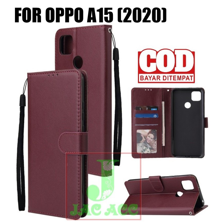 DOMPET HP UNTUK OPPO A15 NEW 2020 LEATHER FLIP CASE OPPO A15 NEW 2020