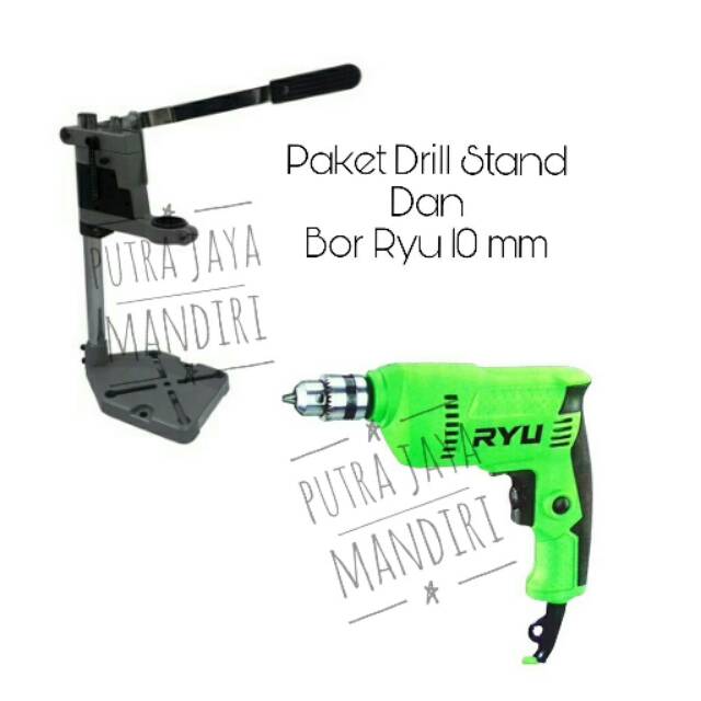 Paket Bor Ryu 10 Mm Bor Bolak Balik + Drill Stand Dudukan Bor