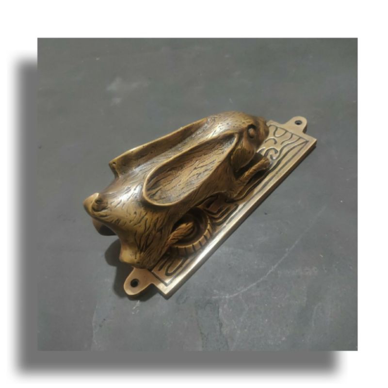 BRASS DOOR KNOCKER/KETUKAN PINTU RUMAH MOTIF KELINCI ANTIK
