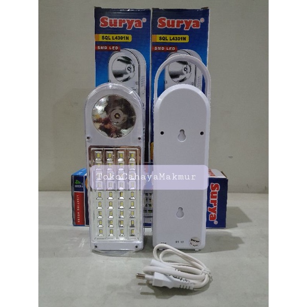 Lampu + Senter Emergency Rechargeable Surya SQL L4301N /Senter Darurat