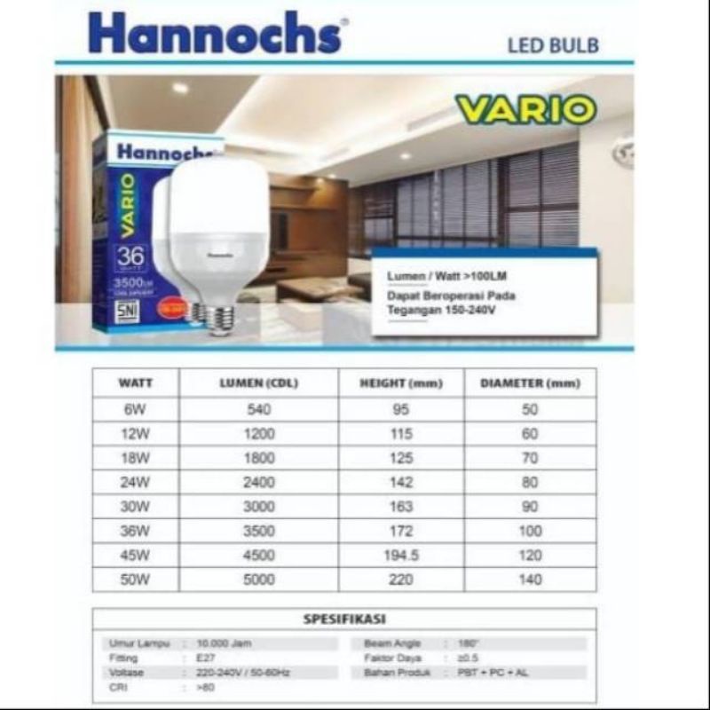 Lampu Bohlam LED VARIO 6 Watt / 12 Watt / 18 Watt Hannochs