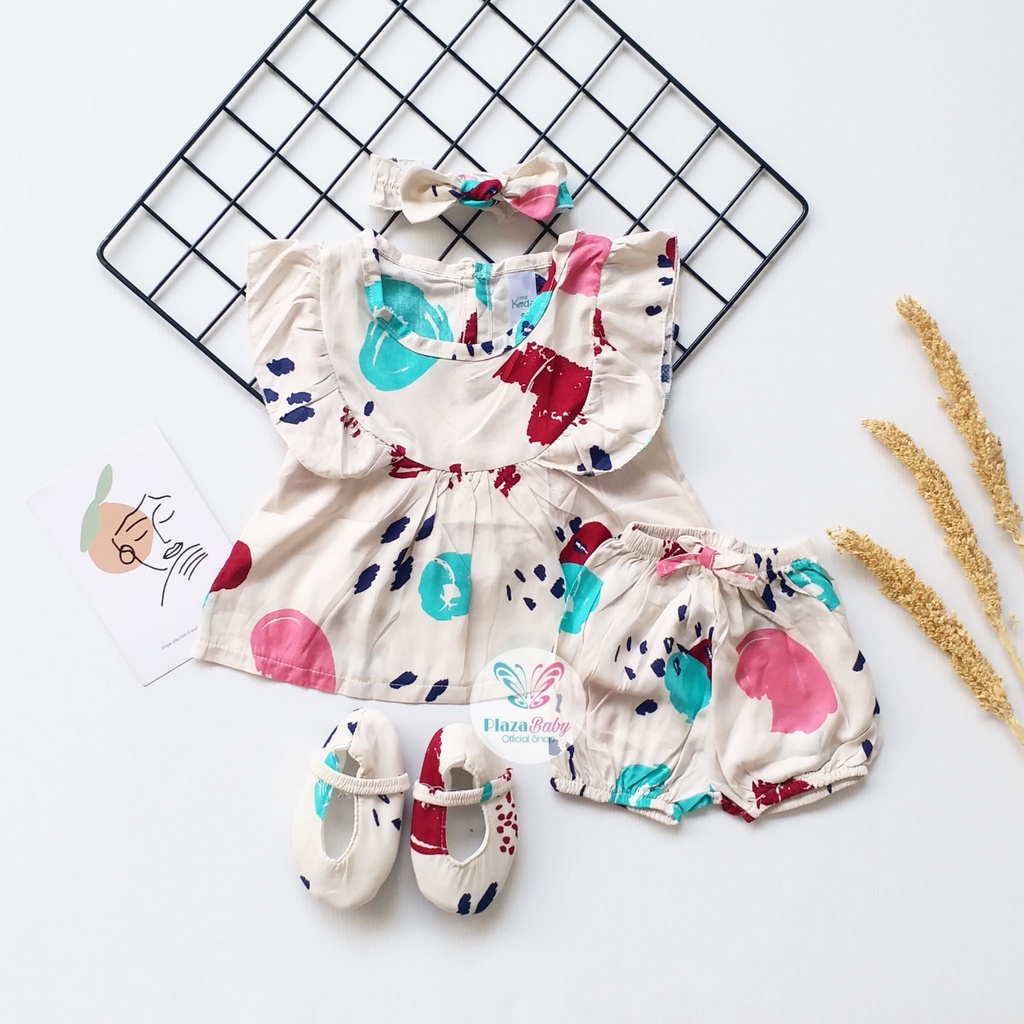 Plazababyku MX SIENNY SETELAN BANDO CPDK setelan bayi motif bunga yang lucu free headband + sepatu part3