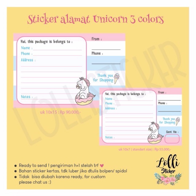 

Sticker alamat / label pengiriman unicorn 3 colors