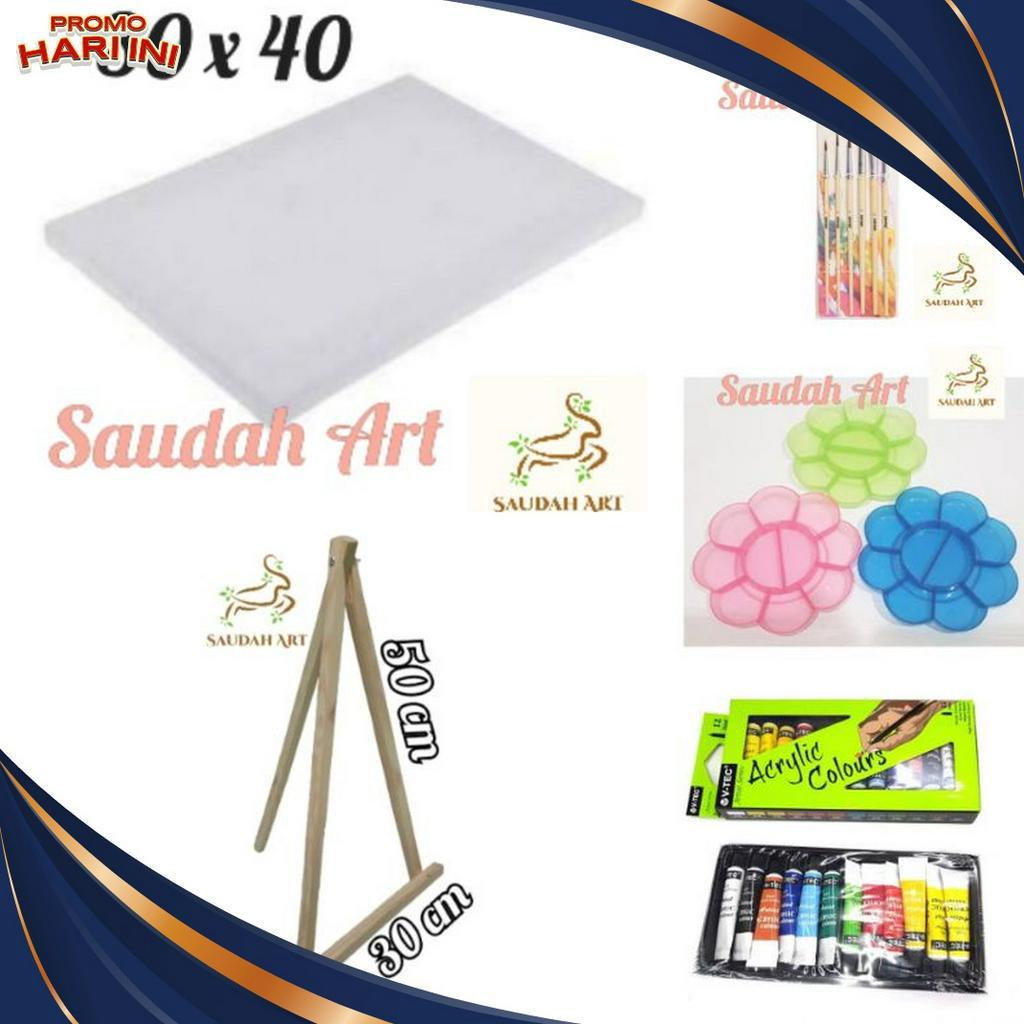 

UNIK Paket Lukis Lengkap kanvas 3x4kuaspaletcat akrilikeasel 3x5
