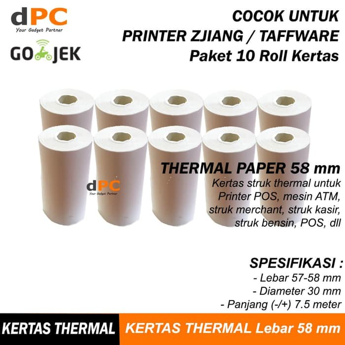 

Kertas Struk 10 Roll Thermal Paper 58 x 30 mm untuk ATM Printer Zjiang