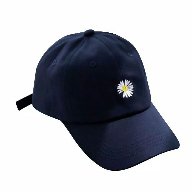 Topi Baseball Motif Bunga Daisy Kecil Gaya Hip Hop Untuk Wanita / Topi-Navy
