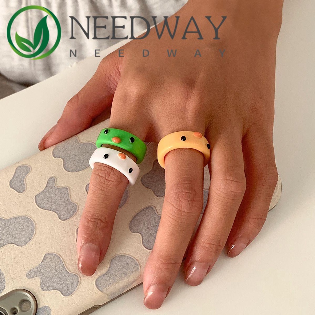 Needway  Cute Resin Ring Trend Fashion Jewelry Frog Finger Rings Animal Colorful Contrast Korean Personality Funny Chick Acrylic/Multicolor