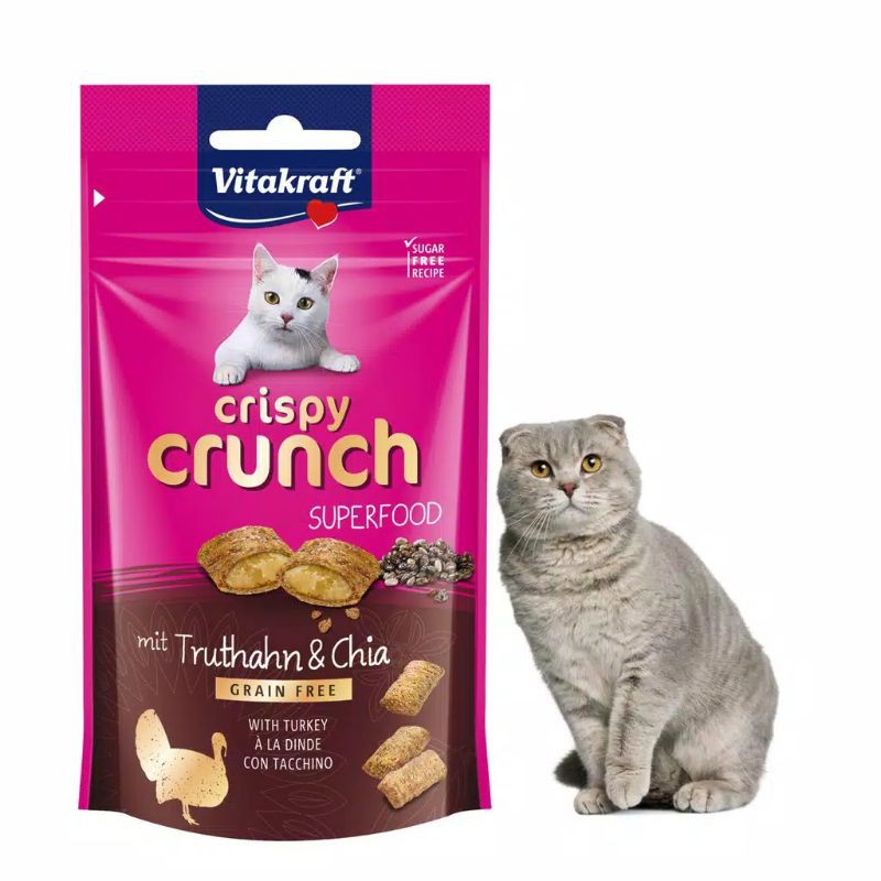 Snack Kucing Vitakraft Crispy Crunch 60gr Rasa Salmon, Duck, Turkey