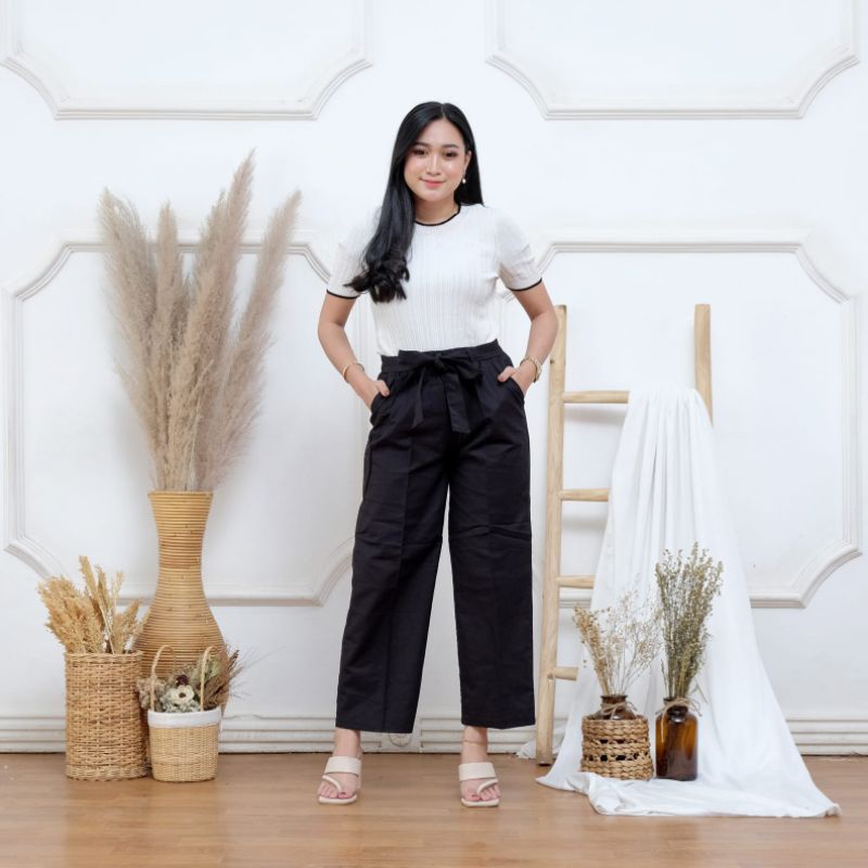 Celana Highwaist Kulot Linen Premium Laura Slim Kulot Highwaist/Kulot Linen Tali Pita