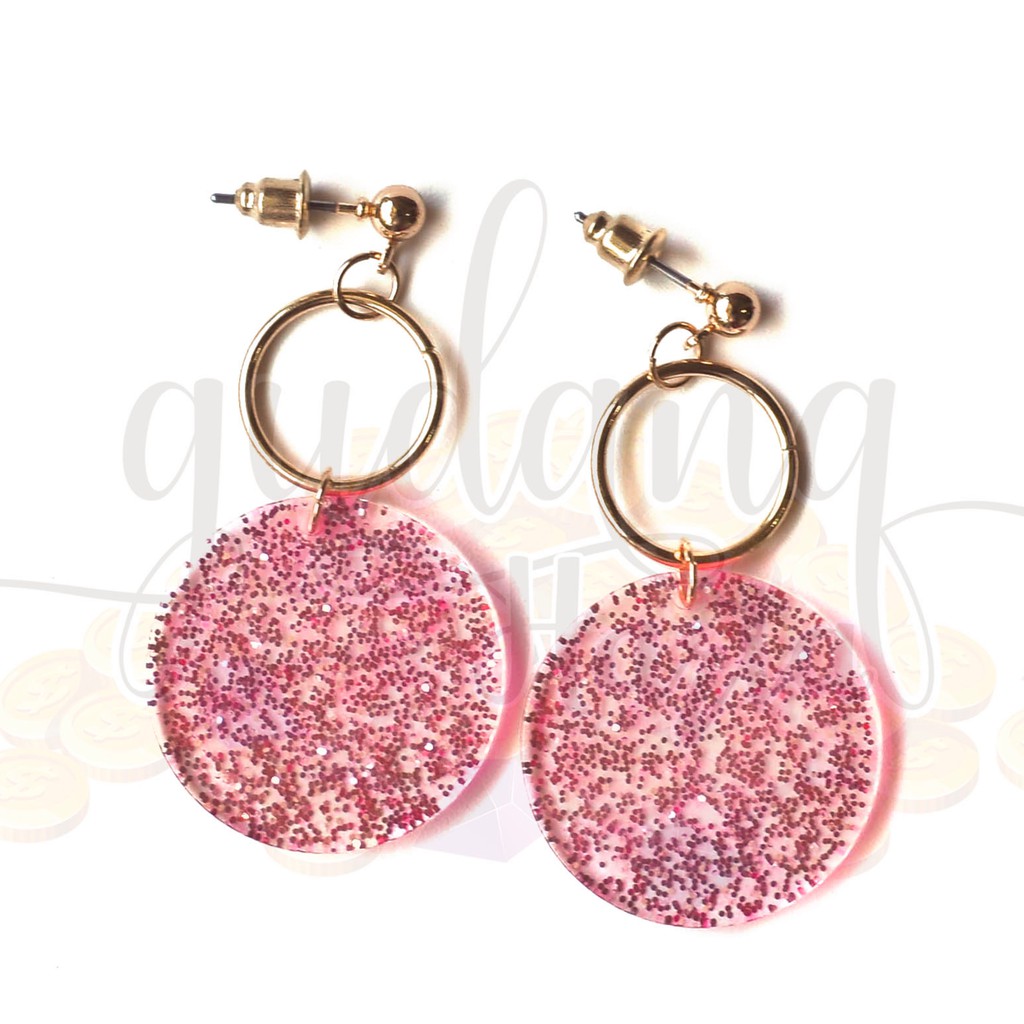 Anting Panjang  Pink Glitter Plastik GH 203401