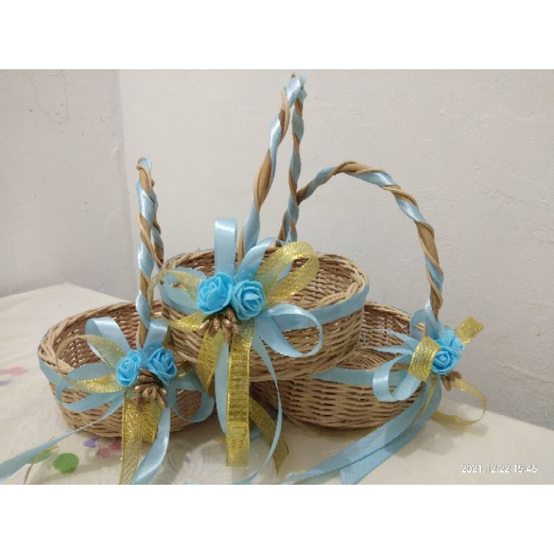 KERANJANG TABUR BUNGA PENGANTIN HAMPERS KERANJANG ROTAN BIRU MUDA
