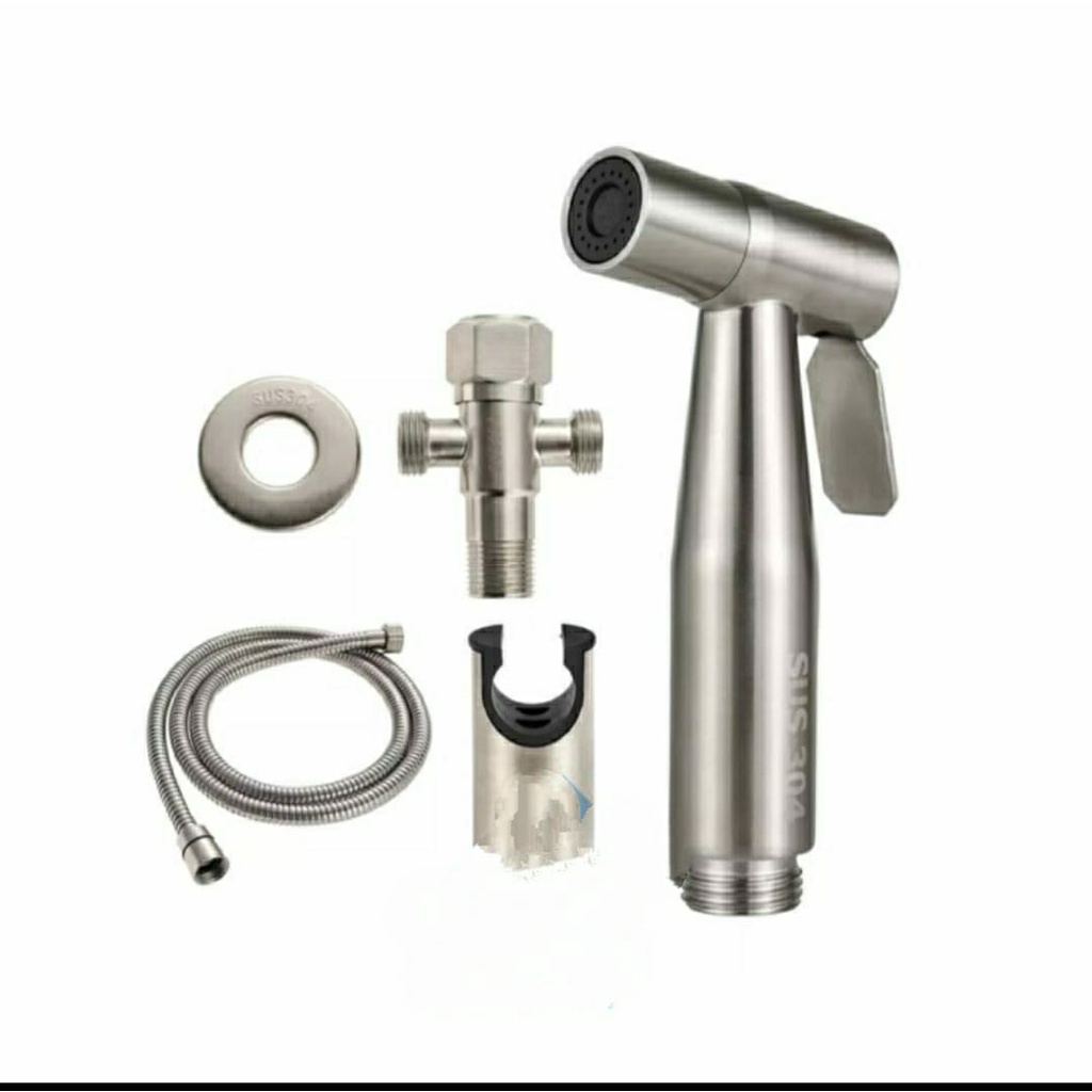 Paket Jet shower stainless 304 murah & stop kran T stenlis set kloset