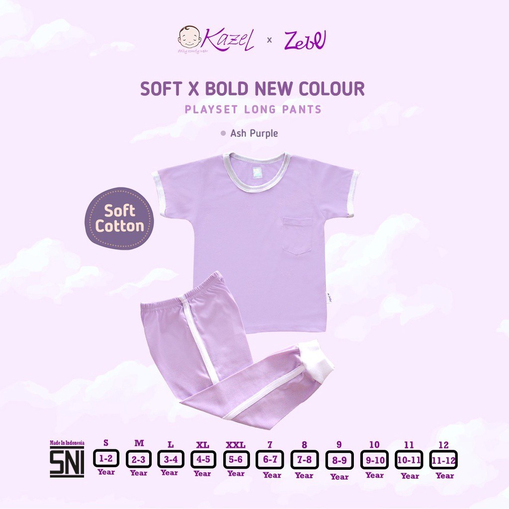 Kazel x Zebe Playset Longpants Soft x Bold New Colour - Pocket Edition Boy Girl Unisex Baju Anak Setelan Piyama 1-6 Tahun