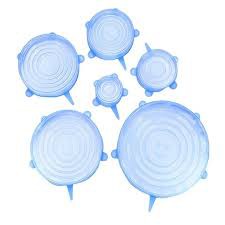 PLASTIK MANGKOK - MICROWAVE / KITCHEN REUSABLE SILICONE WRAP MICROWAVE BOWL SEAL COVER BLUE 6PCS