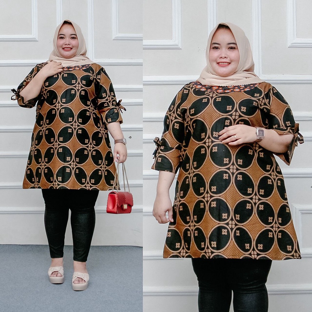 Tunik Batik Wanita Super Jumbo Big Size LD 140 / Atasan Baju Batik Kerja Kondangan Wanita Cewe Jumbo-R