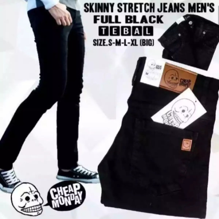 Celana Jeans Pensil strecth slimfit skinny Pria Cheap Monday BIoblitz Biowash Blueblack Hitam