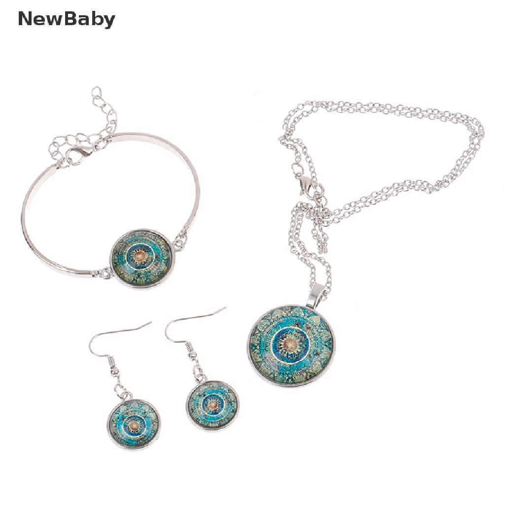 Newbaby Set Kalunggelang Tangananting Gantung Kaca Cabochon Motif Mandala India Untuk Wanita