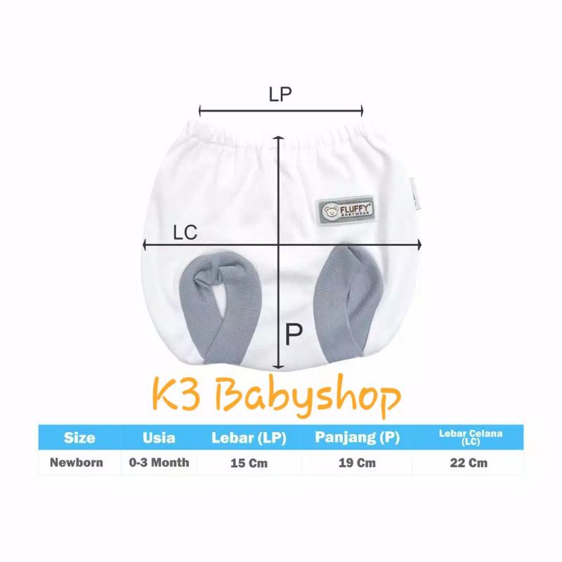 3pcs celana pop Fluffy seri abu grey putih white SNI celana pendek bayi anak fluffy babywear
