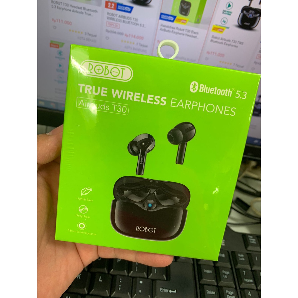 Robot TWS Wireless Earphone Airbuds T30 Original BT 5.3 True Wireless Headset Bluetooth Earbuds - Garansi 1 Tahun by.minigo