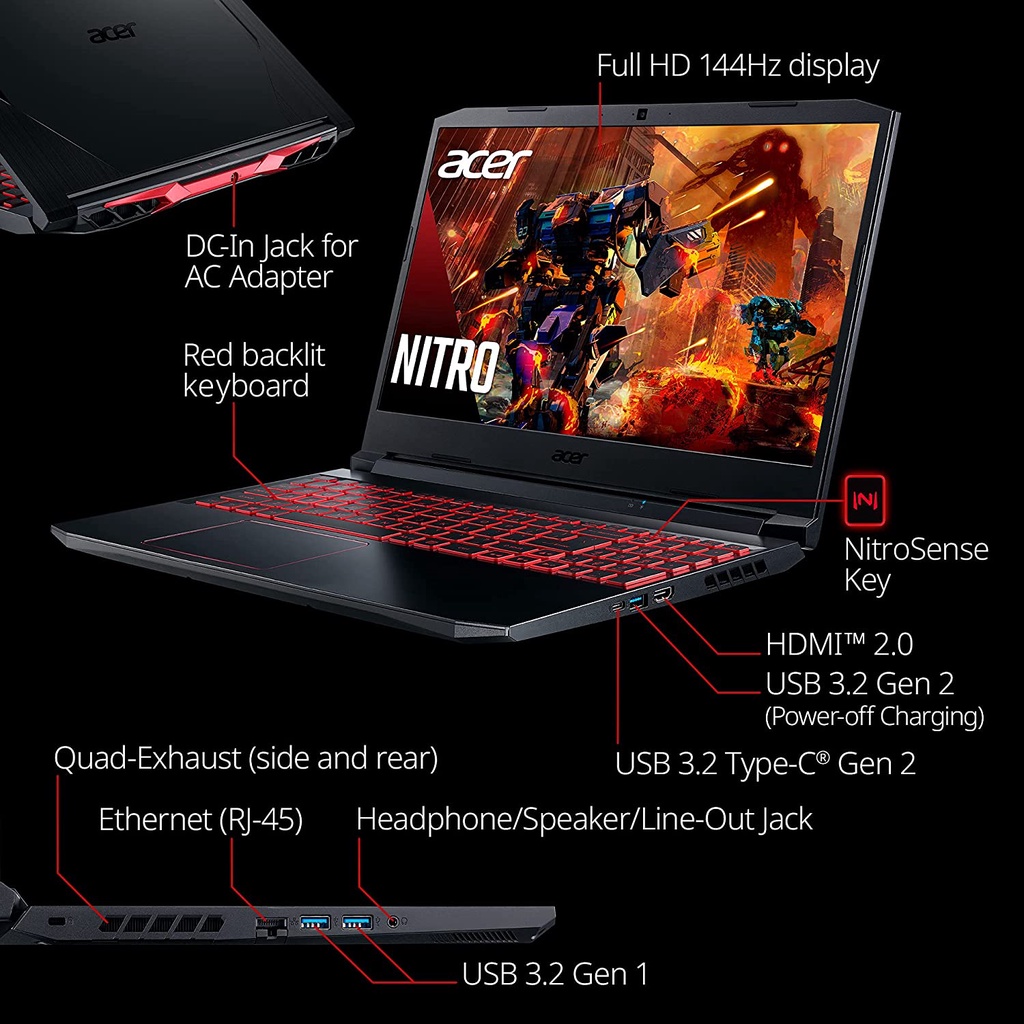 Laptop Gaming ACER NITRO 5  Core i5-11400H 8GB 512GB-SSD RTX3050-4GB 144Hz