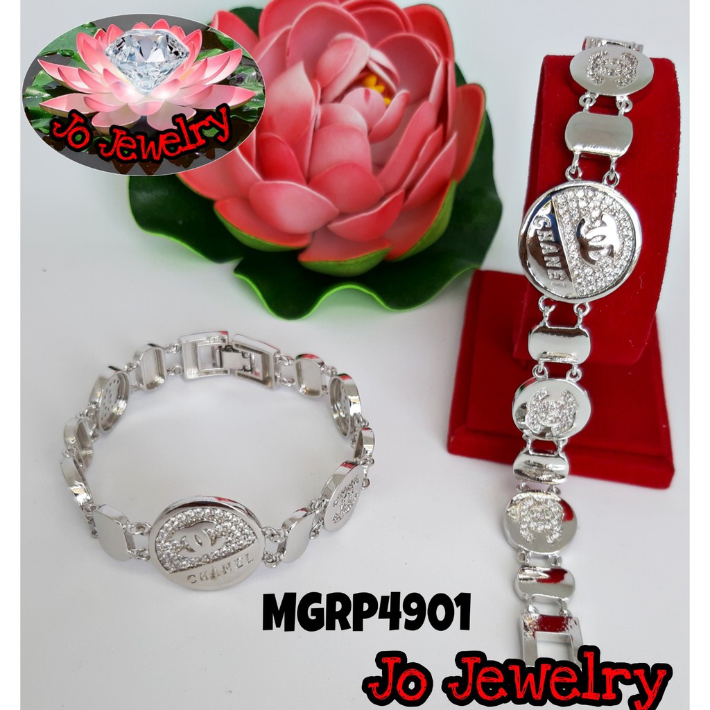 Gelang tangan xuping lapis emas rantai plat chanel putih