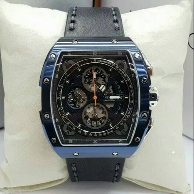 JAM TANGAN PRIA ALEXANDRE CHRISTIE AC6411 LEATHER BLACK BLUE ORIGINAL