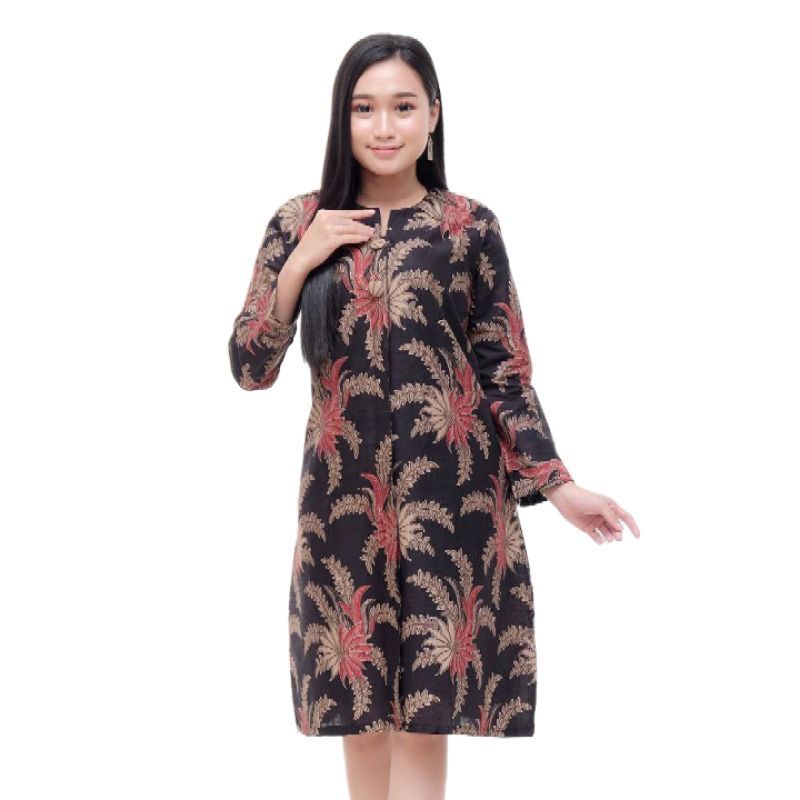 Atasan batik tunik wanita lengan 7/4 modern | Tunik batik wanita kancing depan