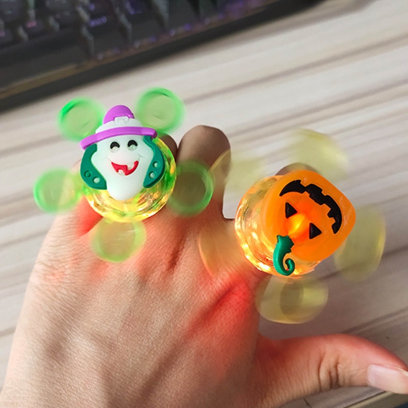 Cincin Jari Terbuka Spinner Putar Dengan Lampu LED Untuk Aksesoris Kostum Halloween Anak