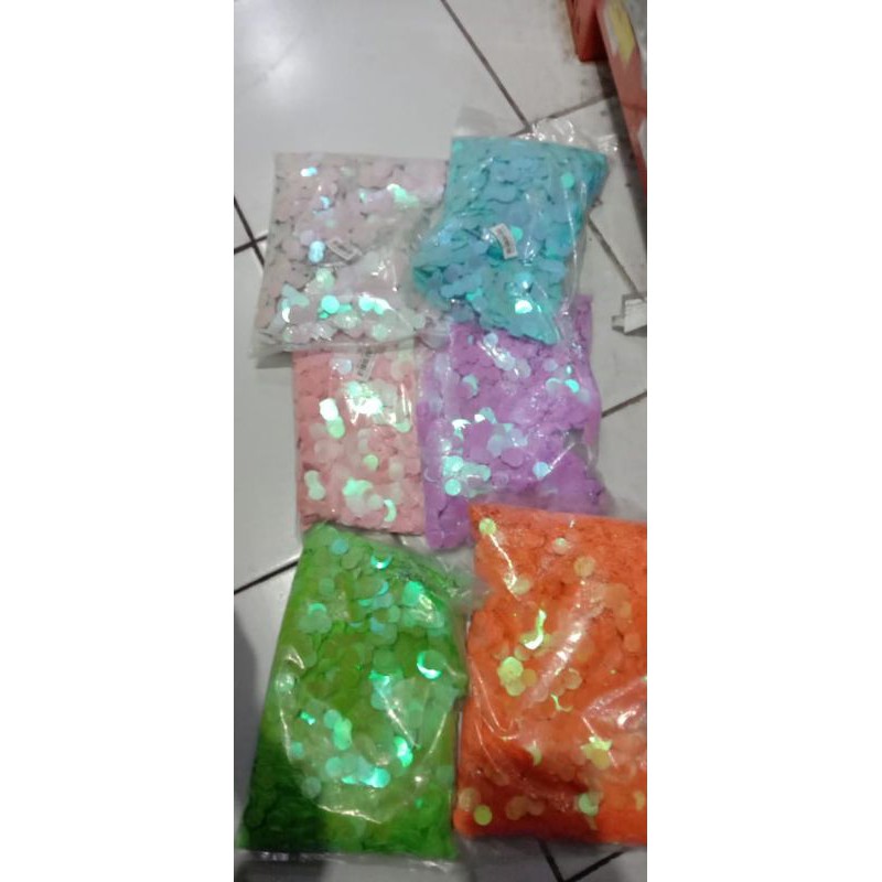 payet sequin ramborci warna pastel bulat, bunga, kerang  kupu per pon