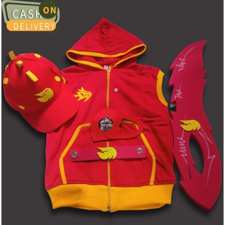 Rompi boboiboy api set murah/topi boboiboy paling murah/topi boboiboy bahan tebal