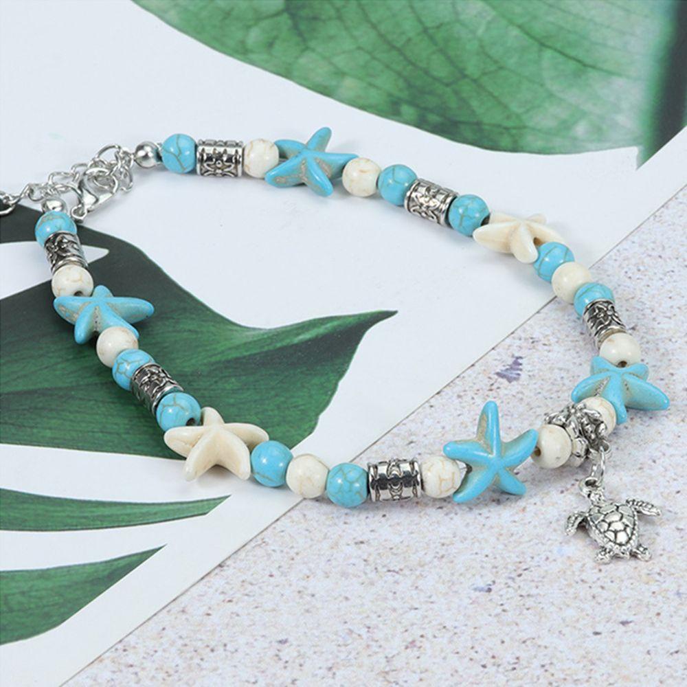 Gelang Kaki Penyu Nanas Gaya Pantai Dapat Disesuaikan Rantai Drop Double-deck Ocean Pendant Turquoise Foot Chain