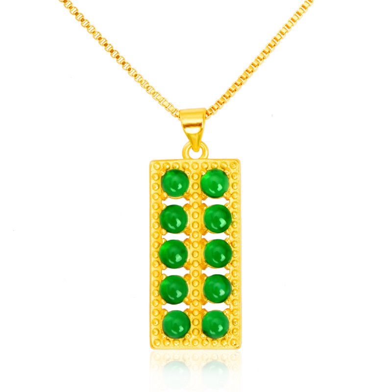 Kalung Liontin Sempoa Emerald Lapis Emas Emas Asli Kadar 375 Gaya Bangkok Untuk Wanita