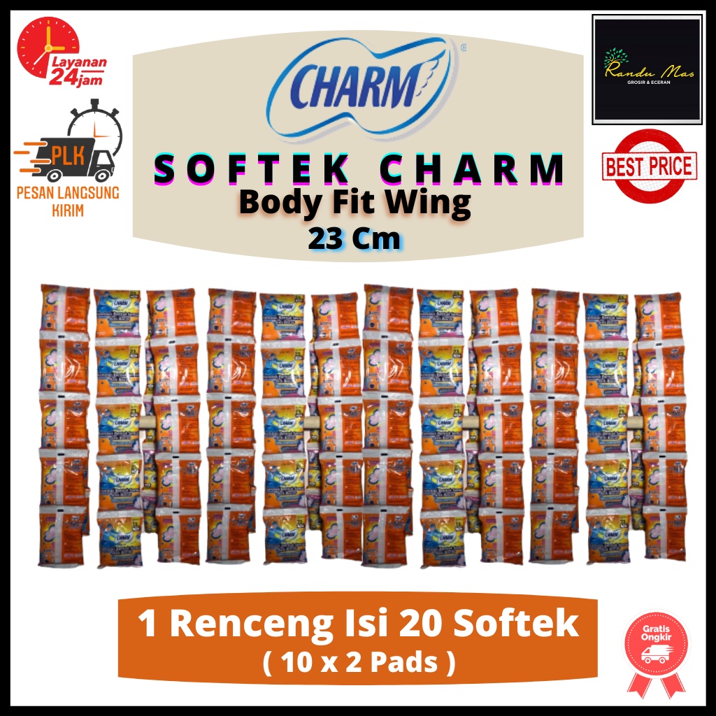 Charm Pembalut Body Fit 23Cm Wing Isi 20 Pads Softex Charm Wanita Extra Maxi Anti Bocor Softek Unicharm Original Ekonomis Kembali Bentuk Semula