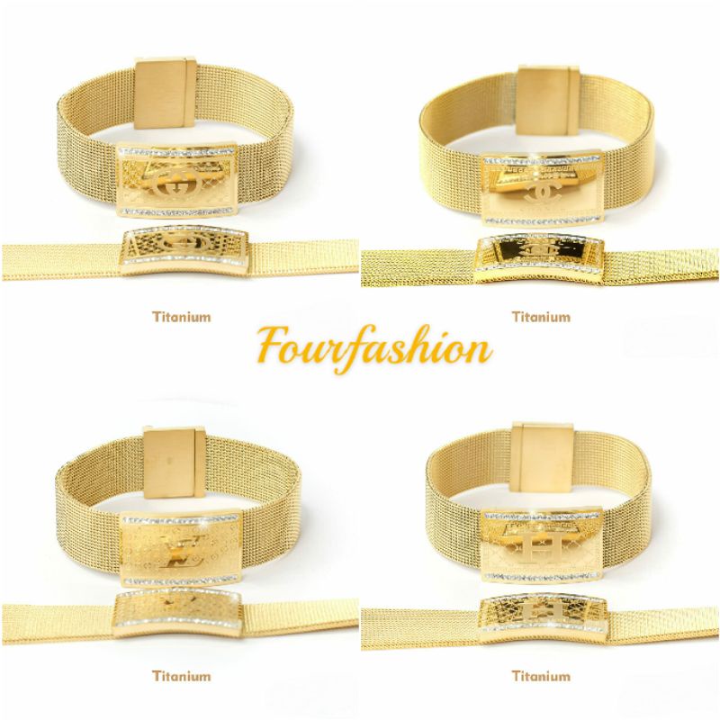 Fourfashion Gelang Jam Pasir Magnet Permata Titanium Premium Limited