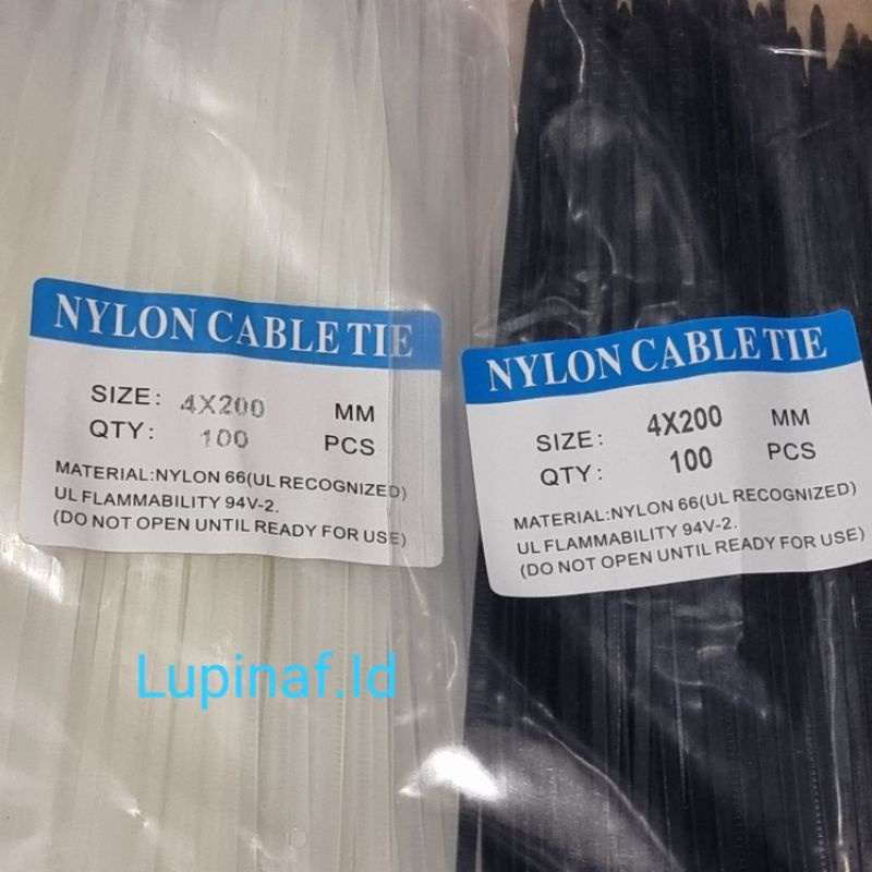 KABEL TIES NYLON 4X200MM CABLE TIES HITAM PUTIH ISI 100