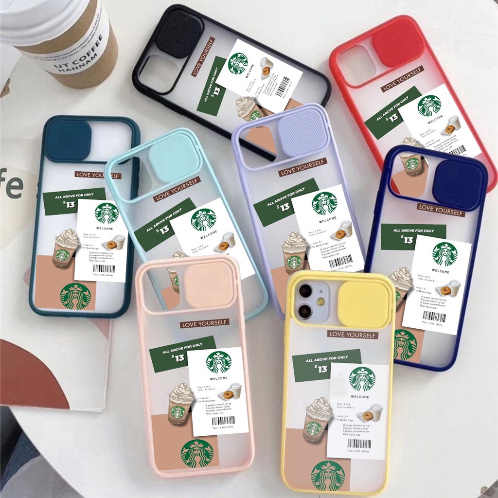 SAMSUNG A01 A20 A22 A50 CASE SLIDE KAMERA STARBUKS KARAKTER