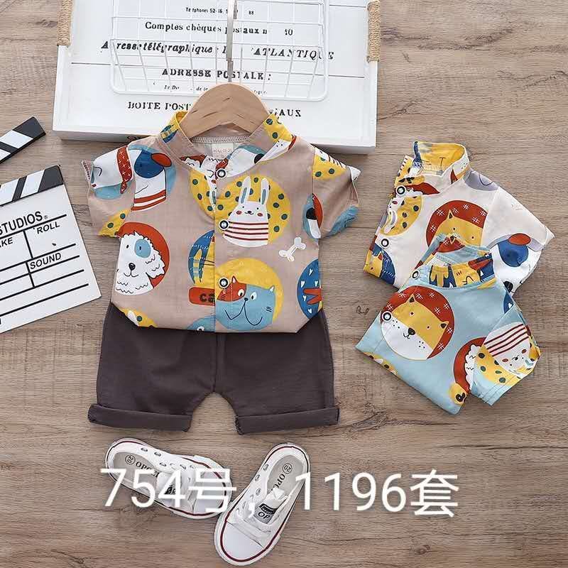 DinoDino KEMEJA SETELAN BAJU ANAK COWOK MOTIF DOG PUPPY PAKAIAN KERAH SHANGHAI CIANGI BAYI LAKI-LAKI
