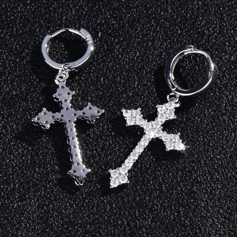 Fashion Inlaid White Diamond Cross Earrings Earrings