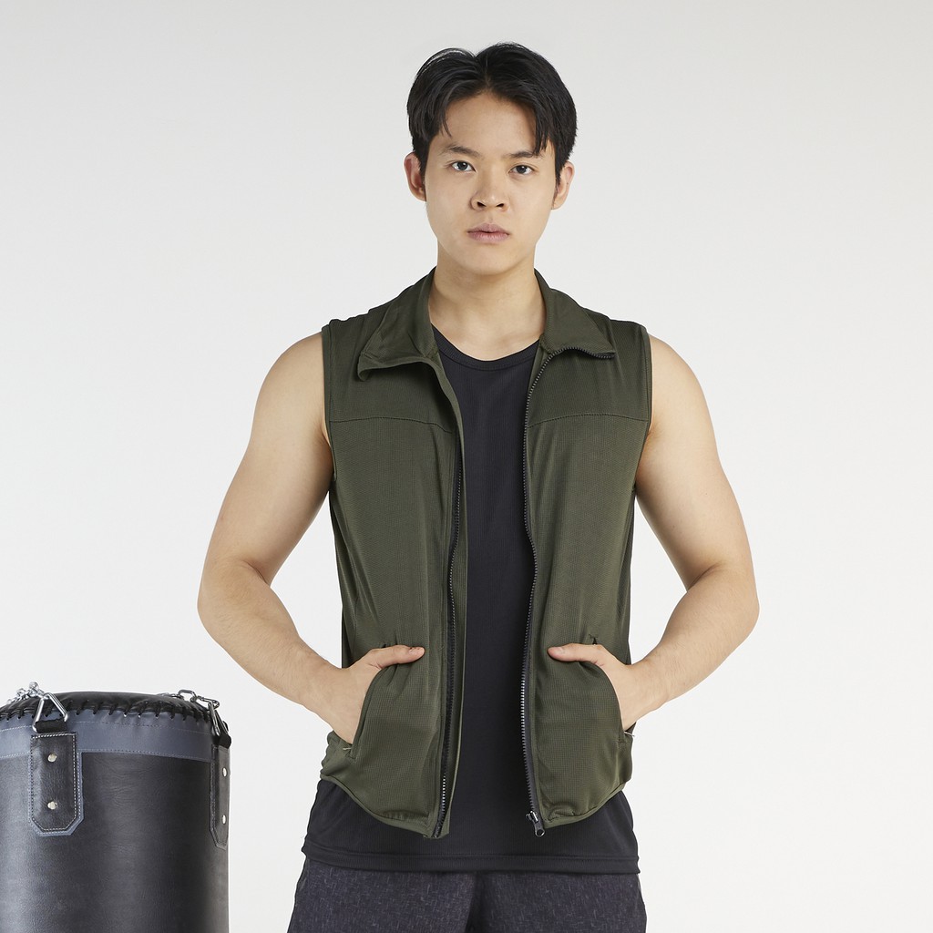 DONSON Sportswear Simple Ritsleting Rompi Zipper Vest Olahraga Kasual Extra Fine Polyester Army