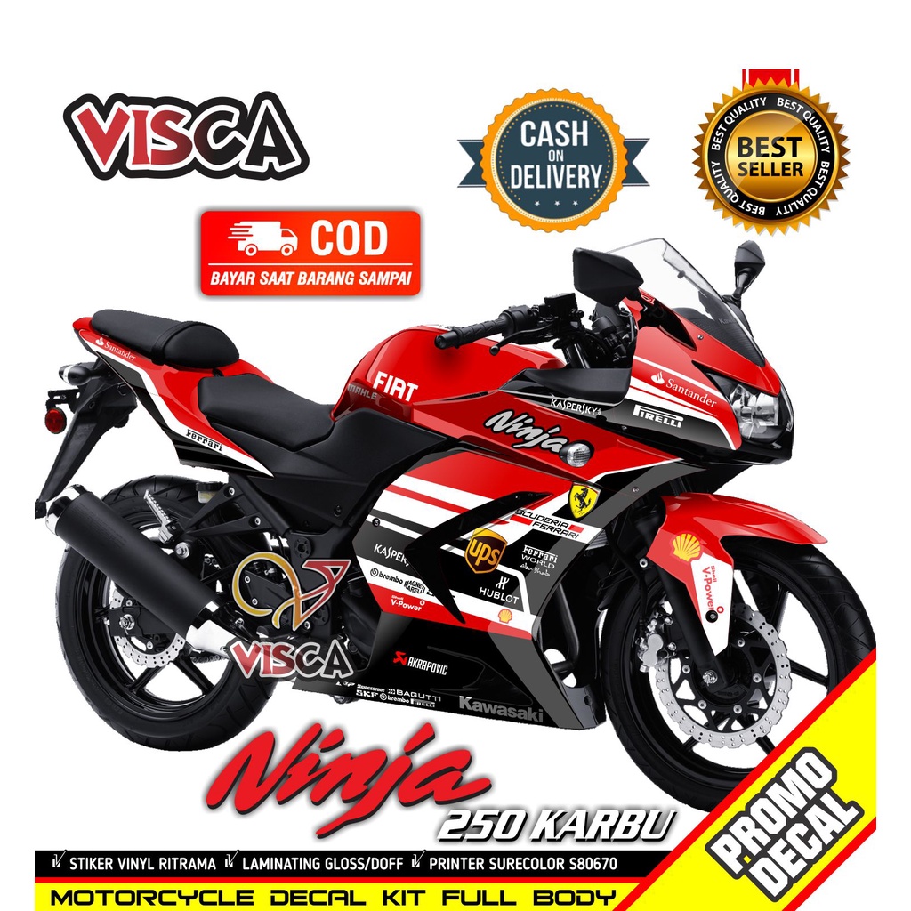 Stiker Ninja 250cc Karbu Decal Ninja 250 Karbu Dekal Ninja 250 Striping Ninja 250 karbu Stiker Ninja
