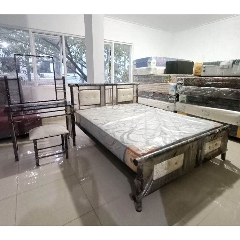 Promo 1 set ranjang besi spring bed central/ interland UK 160 X 200 & meja rias besi kaca minimalis